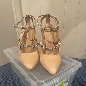 Cream jeweled heels